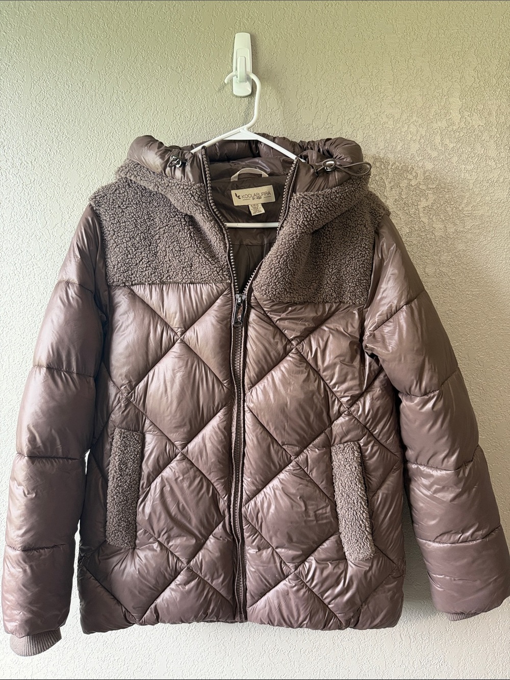 Koolaburra Quilted Hooded Puffer Jacket in Taupe Brown